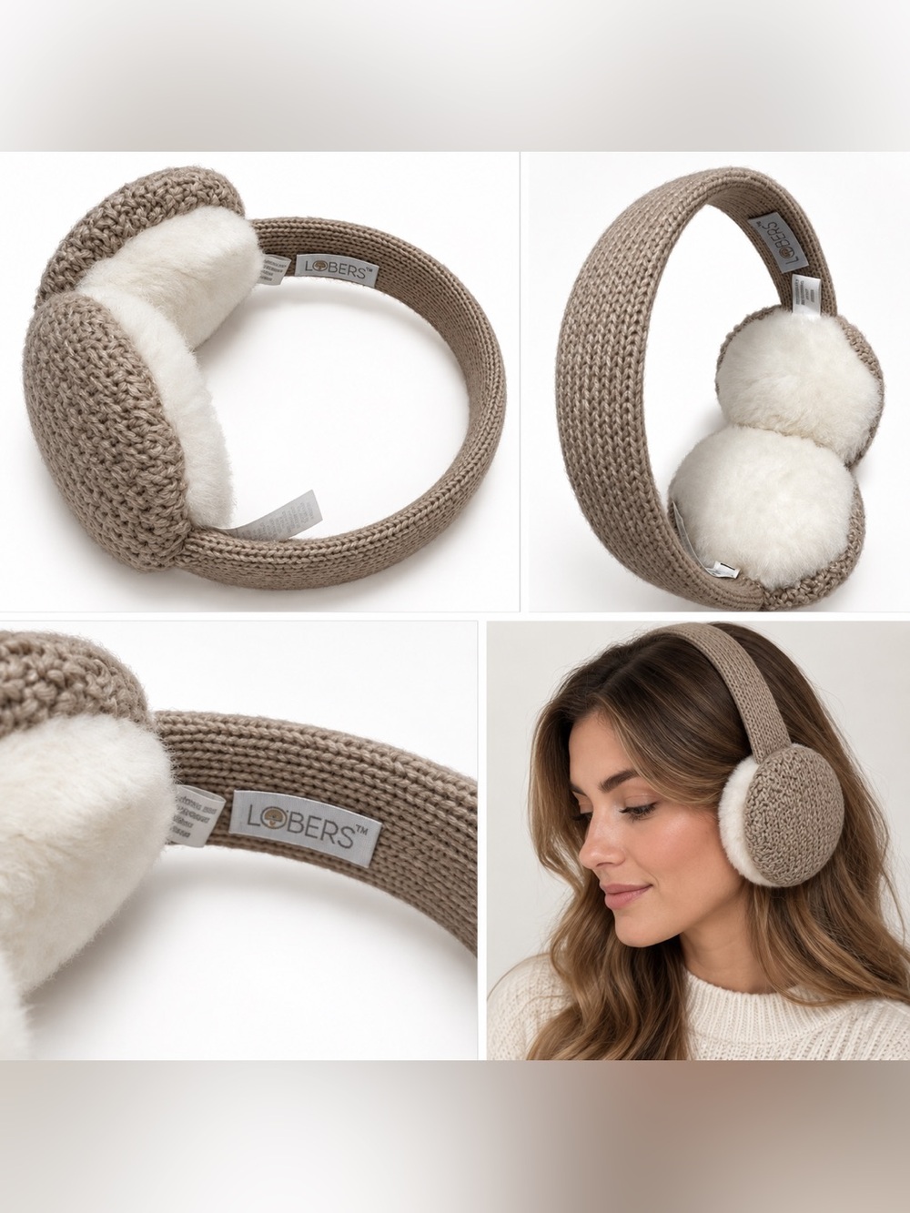 LOBERS Knit Faux Fur Wired Headphone Earmuffs Beige Cream